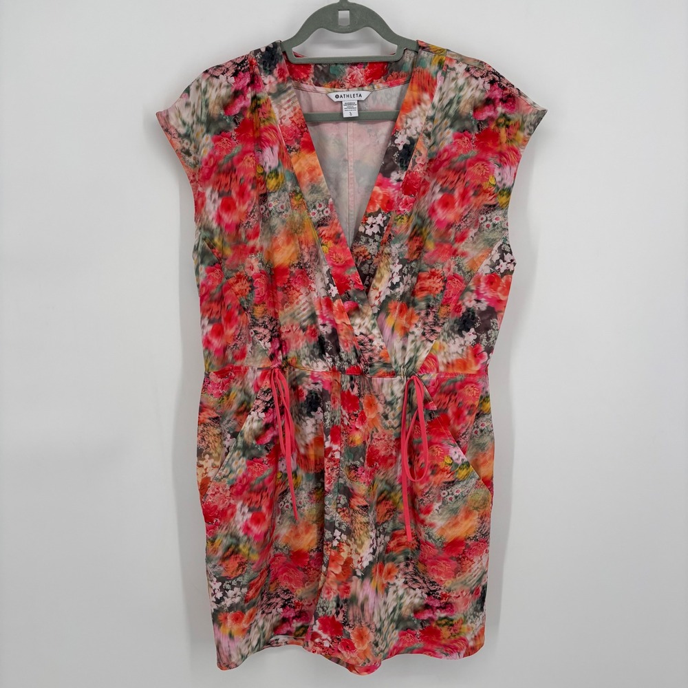 Athleta Marlow Renewed Bloom Tie Waist Romper Pink Pattern Women's Size Large - Picture 2 of 8